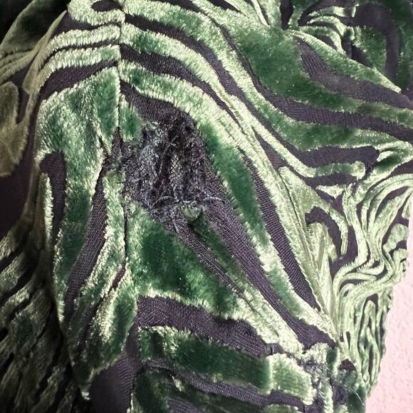 Ronny Kobo Astrid Green Animal Print Velvet Ruched Long Sleeve Midi Dress XS - Picture 14 of 14